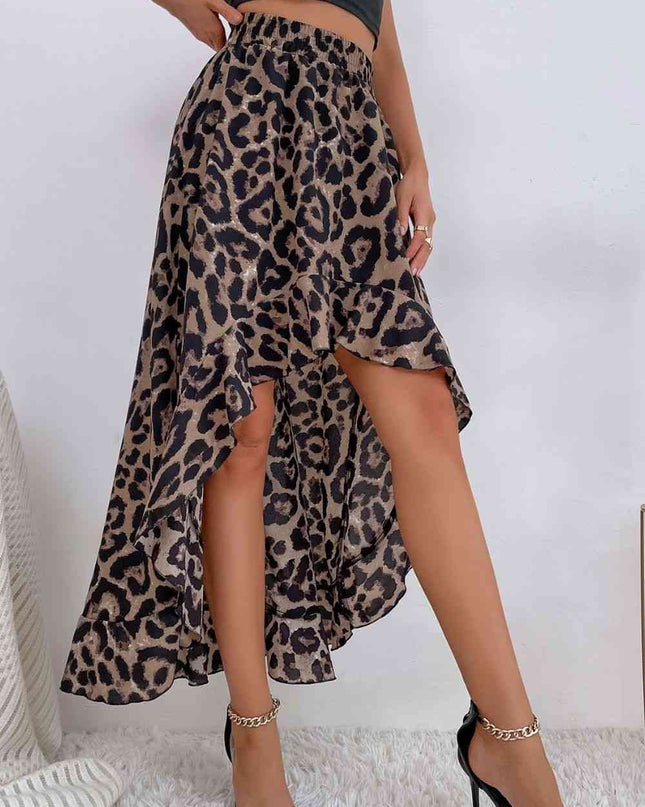 Leopard Ruffle Hem High-Low Skirt