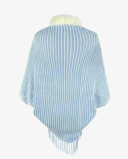 Striped Open Front Fringe Poncho