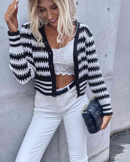Houndstooth V-Neck Button Front Cardigan