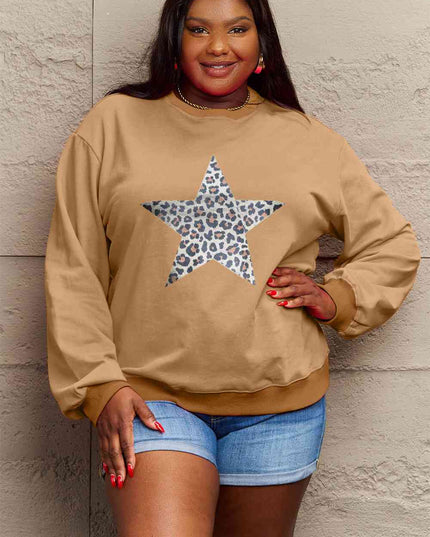 Simply Love Full Size Leopard Star Graphic Sweatshirt