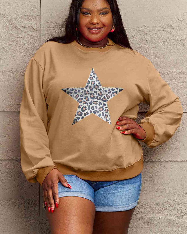 Simply Love Full Size Leopard Star Graphic Sweatshirt