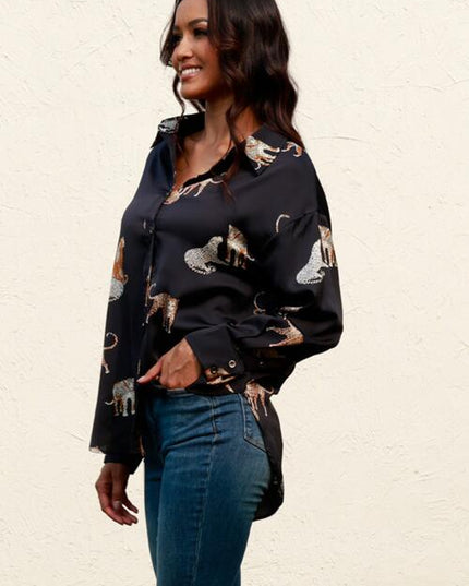 Animal Print Collared Neck Shirt