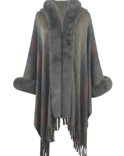 Color Block Fringe Detail Poncho