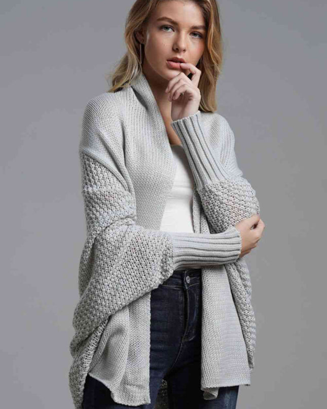 Double Take Dolman Sleeve Open Front Ribbed Trim Longline Cardigan