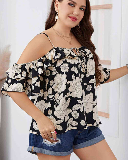 Plus Size Floral Spaghetti Strap Blouse
