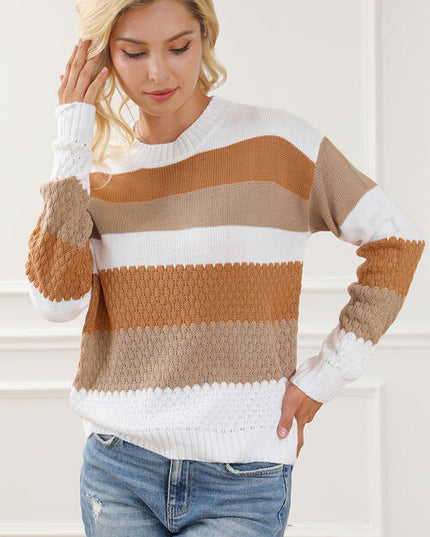 Striped Round Neck Long Sleeve Knit Top