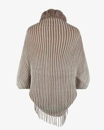 Striped Open Front Fringe Poncho