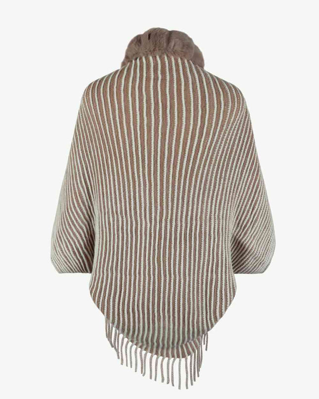 Striped Open Front Fringe Poncho