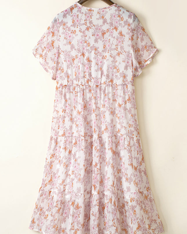 Floral Tassel Tie Tiered Dress