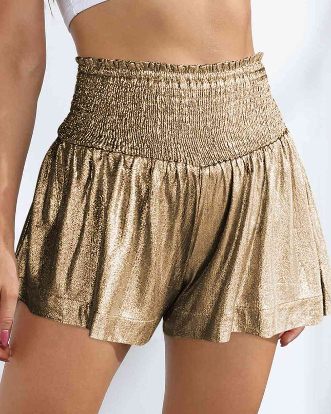 Glitter Smocked High-Waist Shorts