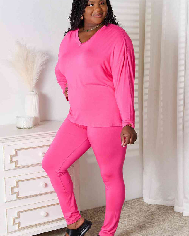 Basic Bae Full Size V-Neck Soft Rayon Long Sleeve Top and Pants Lounge Set