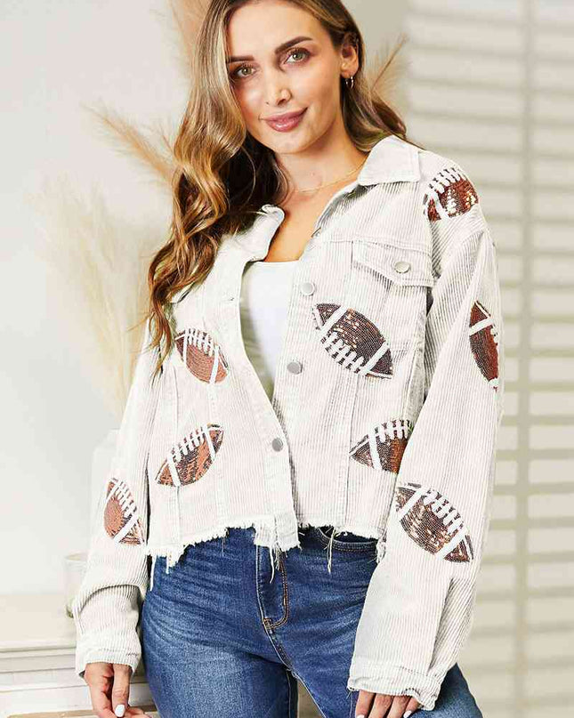Football Patch Raw Hem Shacket