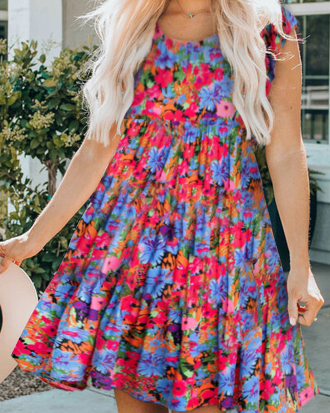 Round Neck Cap Sleeve Mini Dress