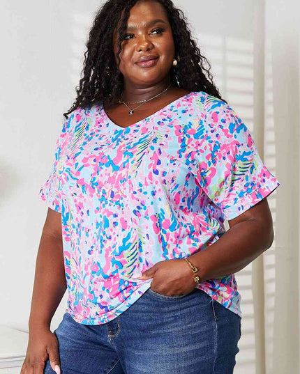 Double Take Printed V-Neck T-Shirt