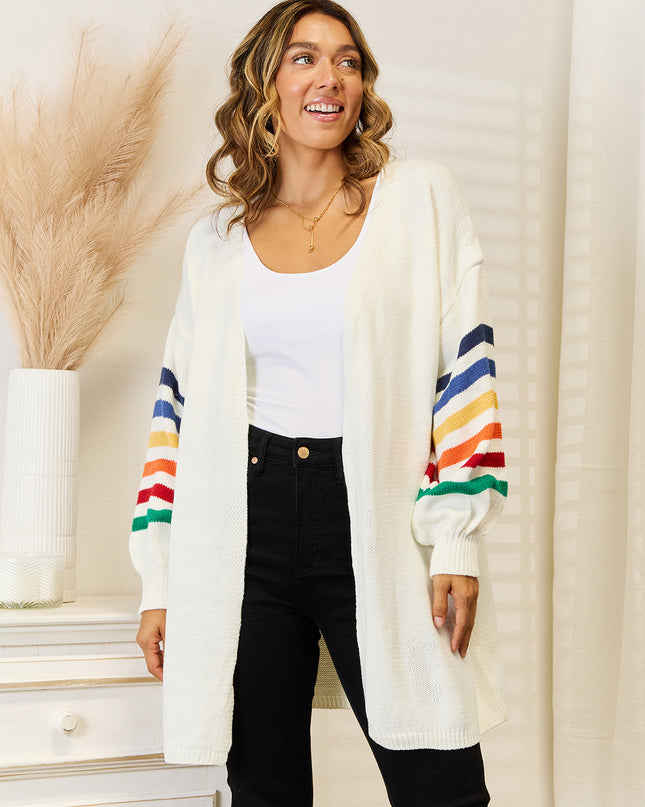 Striped Open Front Dropped Shoulder Cardigan