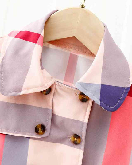 Plaid Lapel Collar Long Sleeve Coat