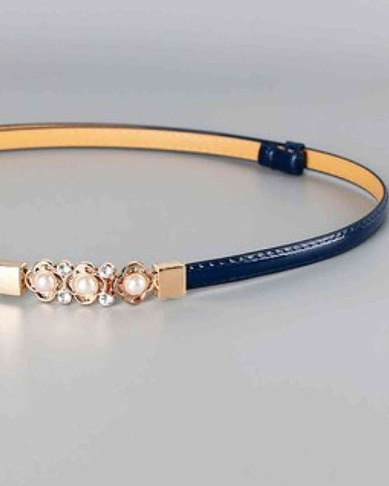 Rhinestone Flower Adjustable PU Leather Belt