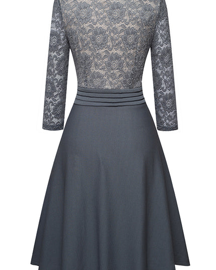 V-Neck Lace Detail Knee-Length Dress