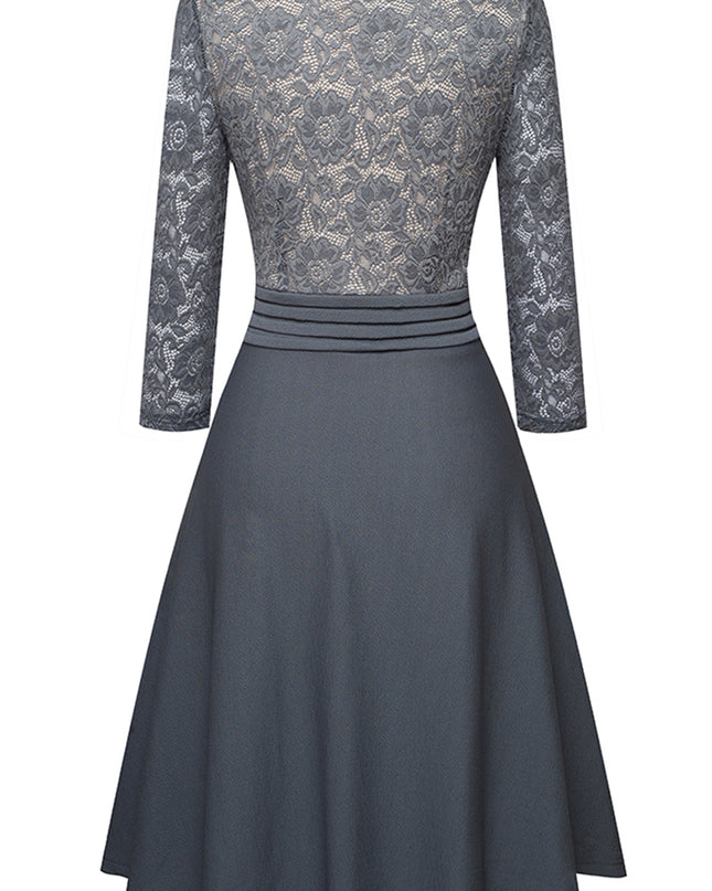 V-Neck Lace Detail Knee-Length Dress