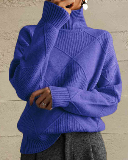 Geometric Turtleneck Long Sleeve Sweater