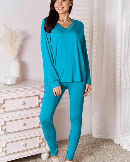 Basic Bae Full Size V-Neck Soft Rayon Long Sleeve Top and Pants Lounge Set
