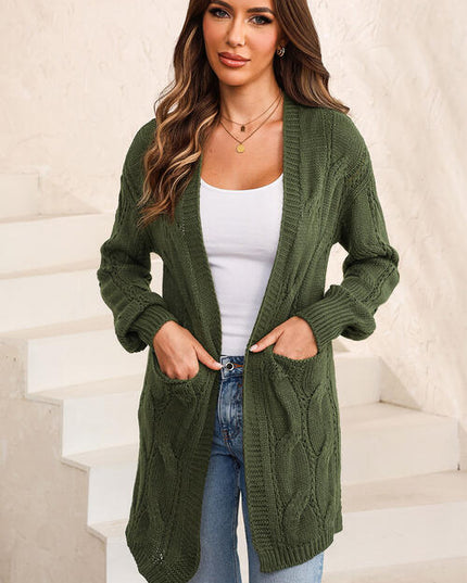 Cable-Knit Dropped Shoulder Slit Cardigan