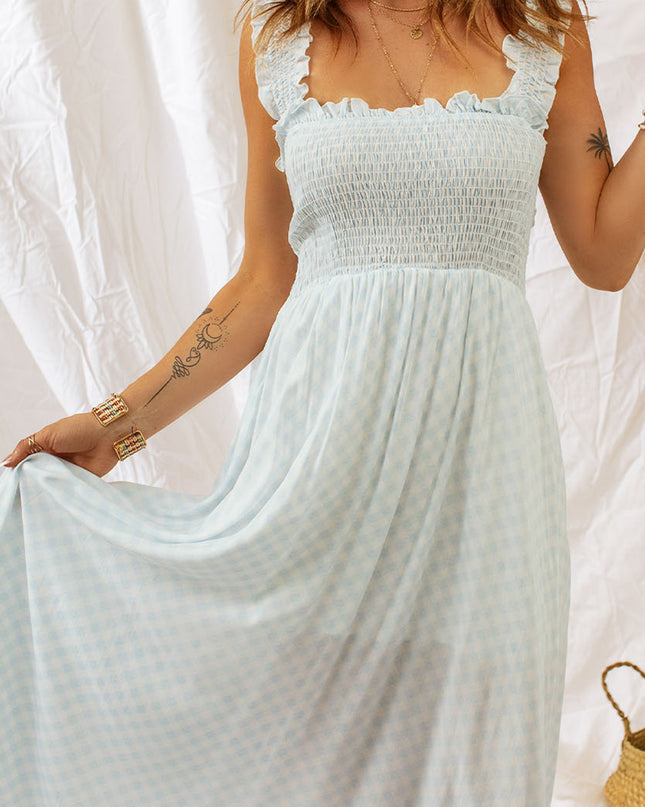 Plaid Ruffle Strap Smocked Maxi Dress