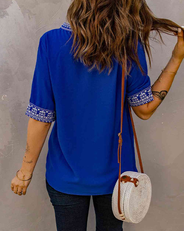 Embroidered V-Neck Top