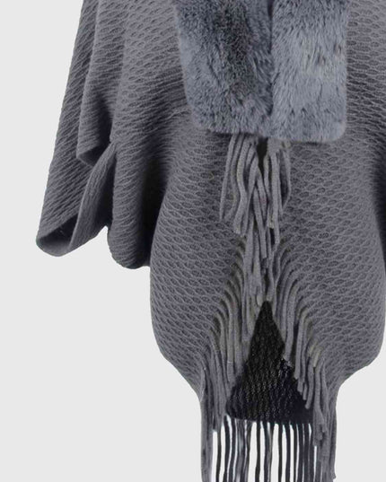 Open Front Fringe Hem Poncho