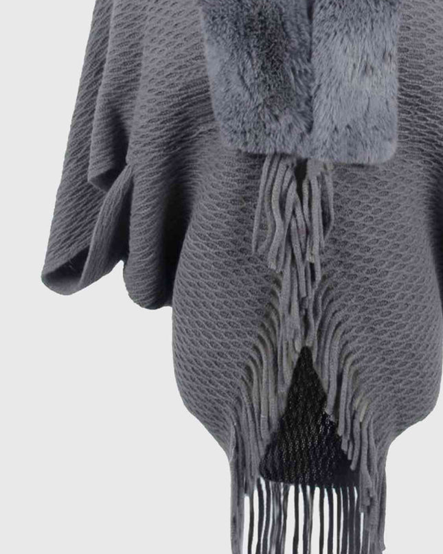 Open Front Fringe Hem Poncho