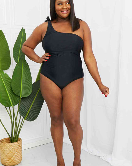 Marina West Swim Deep End One-Shoulder One-Piece Swimsuit in Black