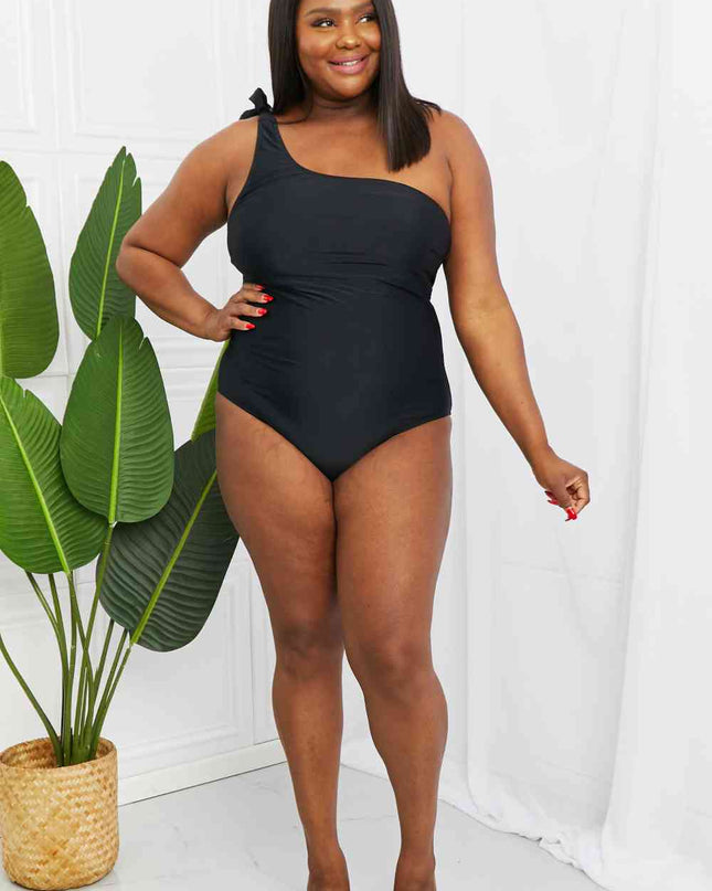 Marina West Swim Deep End One-Shoulder One-Piece Swimsuit in Black
