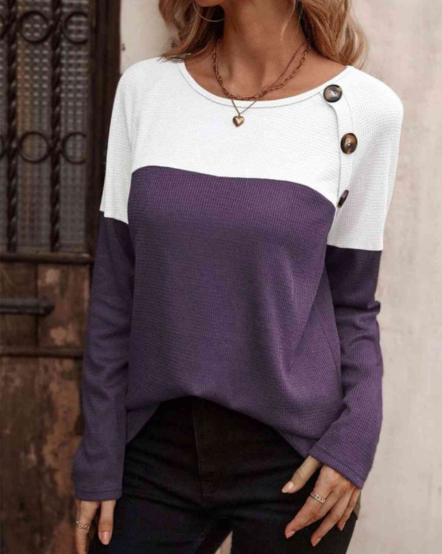 Contrast Round Neck Long Sleeve T-Shirt