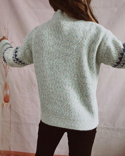 Geometric Mock Neck Dropped Shoulder Sweater