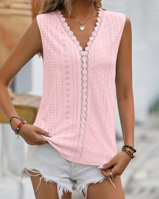Spliced Lace V-Neck Sleeveless Tank