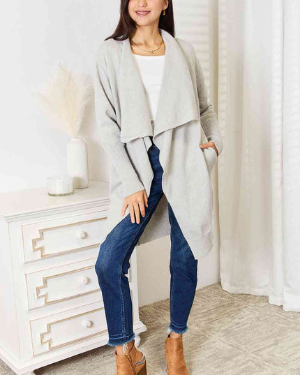 Double Take Open Front Duster Cardigan with Pockets