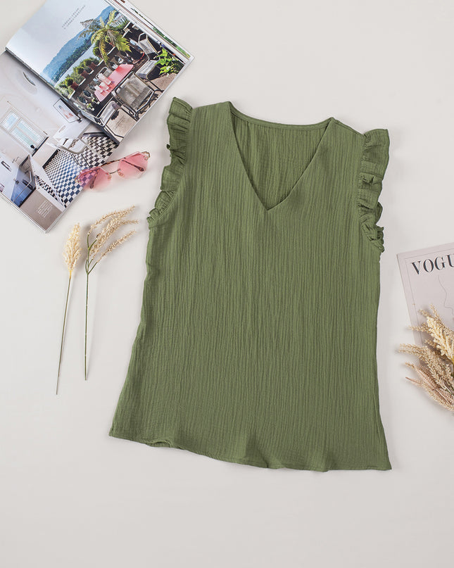 Ruffle Shoulder V-Neck Top