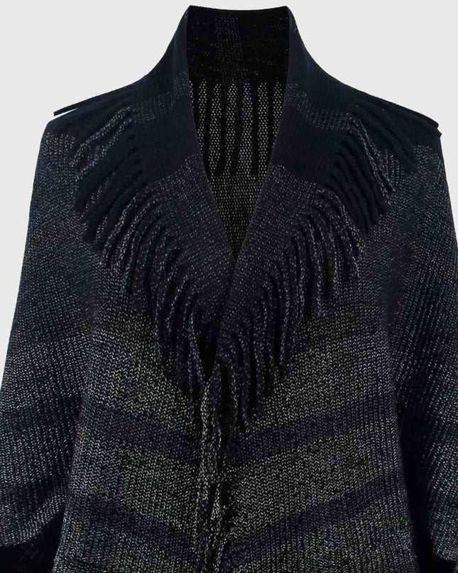 Fringe Detail Open Front Poncho