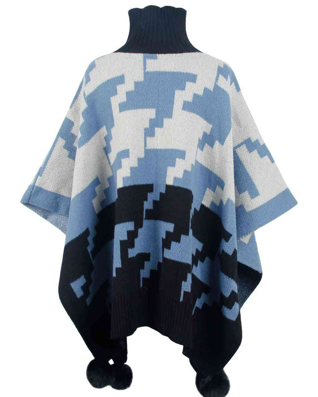 Turtleneck Pom-Pom Trim Poncho