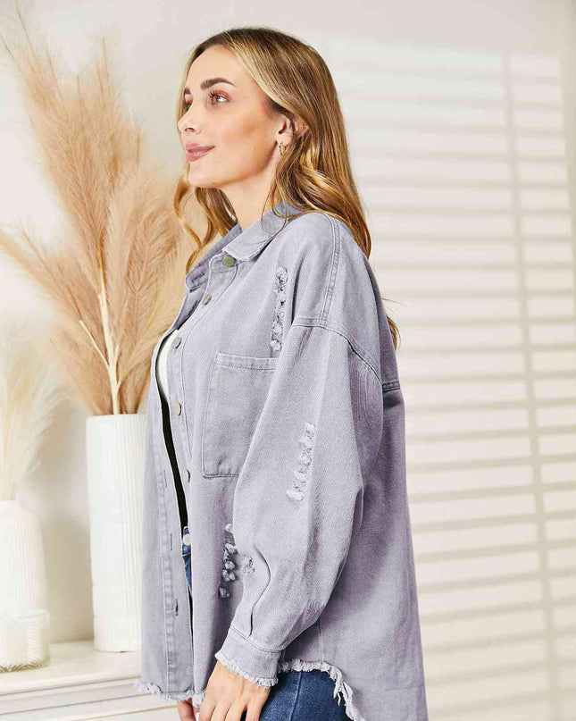 Distressed Raw Hem Denim Jacket