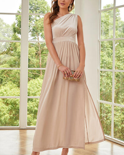 One-Shoulder Split Sleeveless Dress