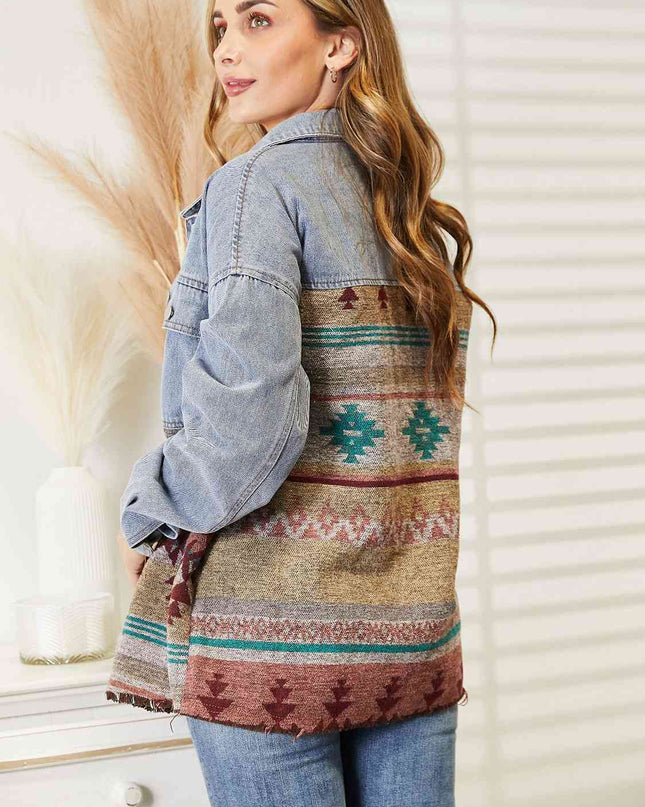 Collared Neck Dropped Shoulder Denim Jacket