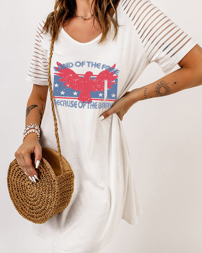 Slogan Graphic Sheer Striped Sleeve Tee Dress
