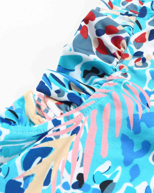 Printed Flutter Sleeve V-Neck Top cf