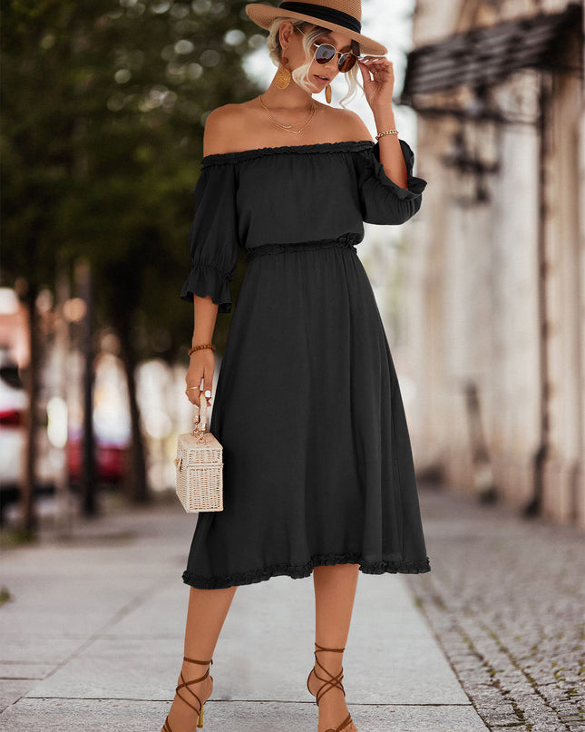 Frilled Off-Shoulder Flounce Sleeve Dress