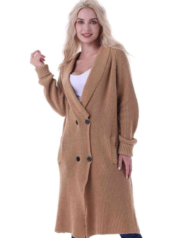 Double-Breasted Longline Cardigan with Pockets