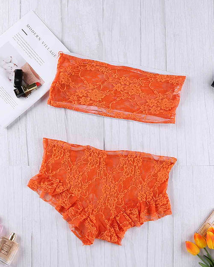 Lace Tube Top and Frill Trim Panty Lingerie Set