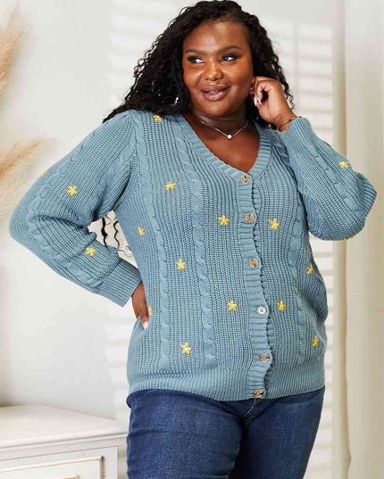 HEYSON Full Size Floral Embroidered Cable Cardigan