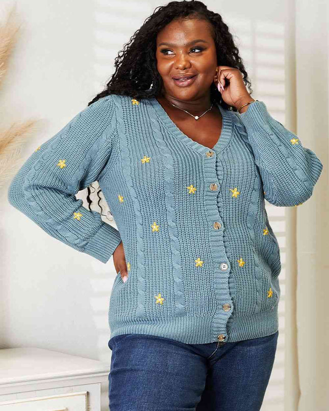 HEYSON Full Size Floral Embroidered Cable Cardigan