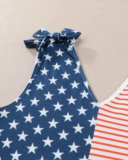 Star and Stripe V-Neck Bow Detail Tank